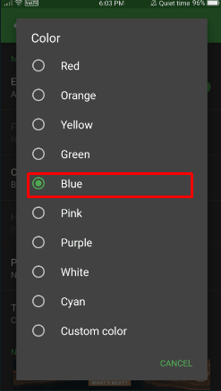 Ora controlla il colore in cui vuoi cambiare la tua notifica