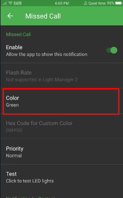 Sotto il menu, tocca l'opzione Colore | Come accendere la spia di notifica di moto e4