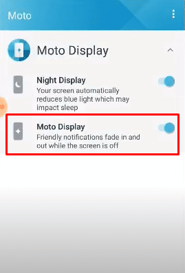 Nel menu delle impostazioni di Moto Display, tocca l'interruttore a levetta Moto Display per disattivarlo.